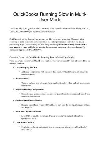 QuickBooks Running Slow in Multi-User Mode