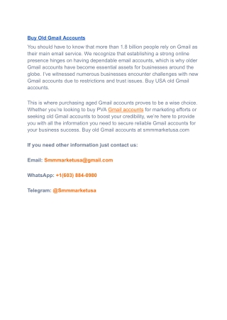 Buy Old Gmail Accounts - 100 safe & fully verified in 2025