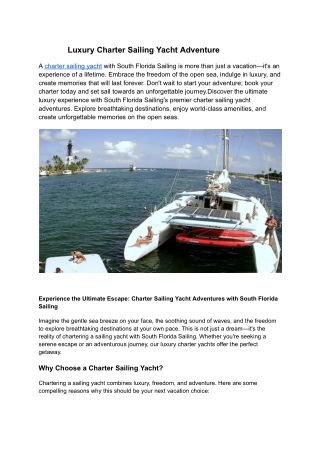 Luxury Charter Sailing Yacht Adventure