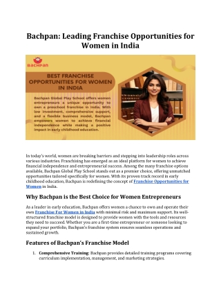 Franchise Opportunities for Women in India