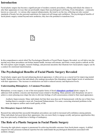 The Psychological Benefits of Facial Plastic Surgery Revealed