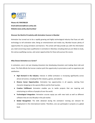 Discover the World of Creativity with Animation Courses in Mumbai