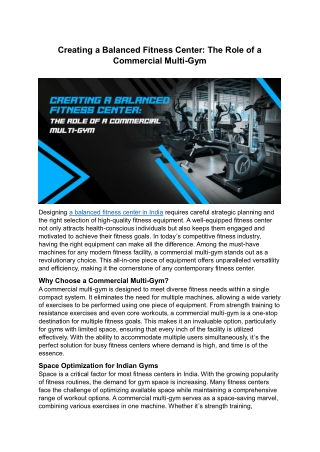 Creating a Balanced Fitness Center- The Role of a Commercial Multi-Gym