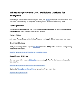 Whataburger Menu USA