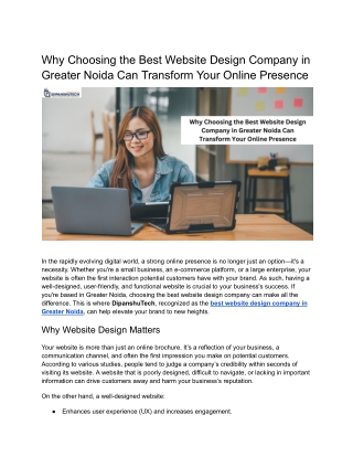 Why Choosing the Best Website Design Company in Greater Noida Can Transform Your Online Presence