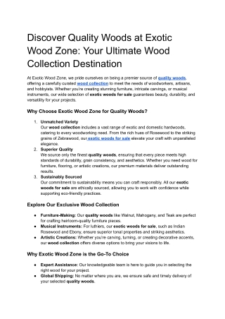 Discover Quality Woods at Exotic Wood Zone: Your Ultimate Wood Collection Destin