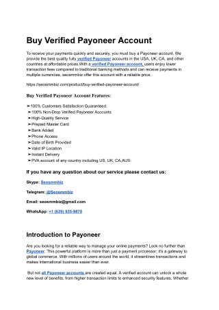 Buy Verified Payoneer Account Fast, Safe & Trusted Service