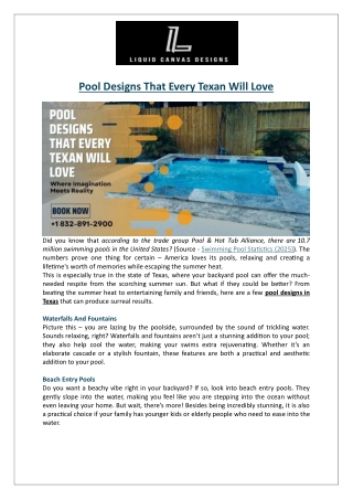 Innovative Pool Designs in Texas | Liquid Canvas Designs