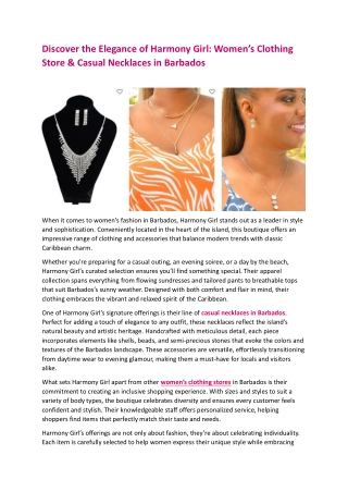 Discover the Elegance of Harmony Girl Women’s Clothing Store & Casual Necklaces in Barbados