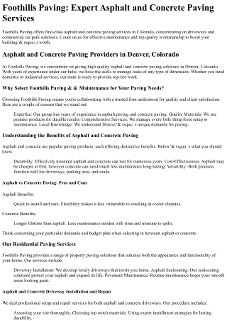 Foothills Paving and Maintenance