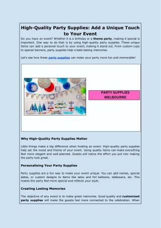 High-Quality Party Supplies: Add a Unique Touch to Your Event