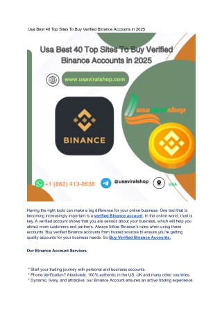 Usa Best 40 Top Sites To Buy Verified Binance Accounts in 2025