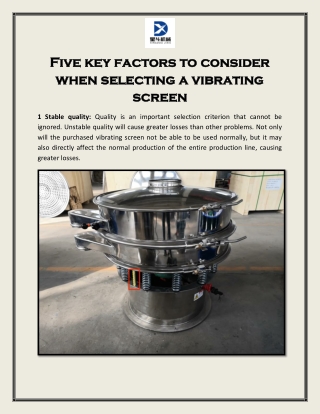 Five key factors to consider when selecting a vibrating screen