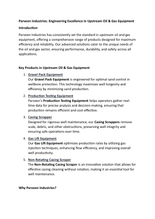 Engineering Excellence in Upstream Oil & Gas Equipment