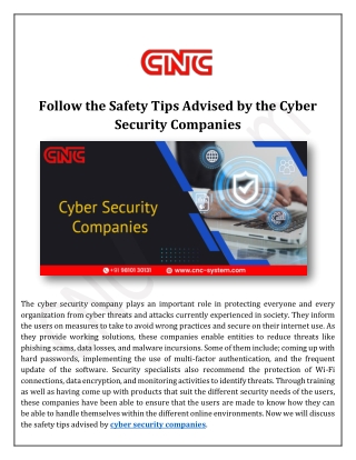 Follow the Safety Tips Advised by the Cyber Security Companies