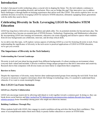 “Celebrating Diversity in Tech: Leveraging LEGO for Inclusive STEM Education”