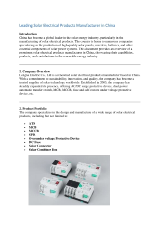 Leading Solar Electrical Products Manufacturer in China