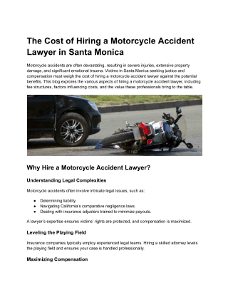 The Cost of Hiring a Motorcycle Accident Lawyer in Santa Monica