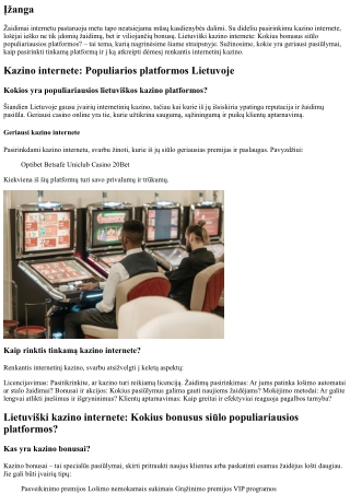 **Lietuviški kazino internete: Kokius bonusus siūlo populiariausios platformos?*