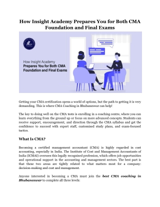 How Insight Academy Prepares You for Both CMA Foundation and Final Exams