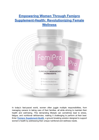 Empowering Women Through Femipro Supplement-Health: Revolutionizing Female Welln