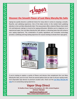 Discover the Smooth Flavor of Lost Mary Maryliq Nic Salts