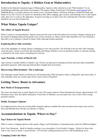 Explore the Wild Side of Tapola: Camping and Adventure Awaits!