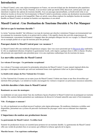 Massif Central : Une Destination de Tourisme Durable à Ne Pas Manquer