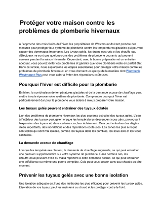 Protéger votre maison contre les problèmes de plomberie hivernaux