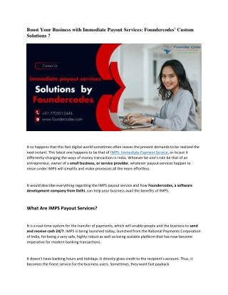 Boost Your Business with Immediate Payout Services Foundercodes' Custom Solutions