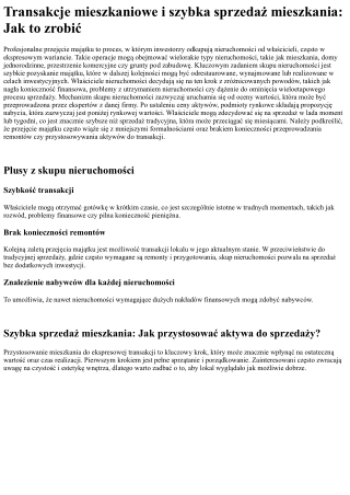 Szybka sprzedaż nieruchomości: Skup nieruchomości i ekspresowa realizacja transa