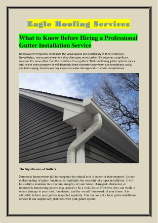 What to Know Before Hiring a Professional Gutter Installation Service