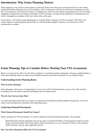 Estate Planning Tips to Consider Before Meeting Your CPA Accountant
