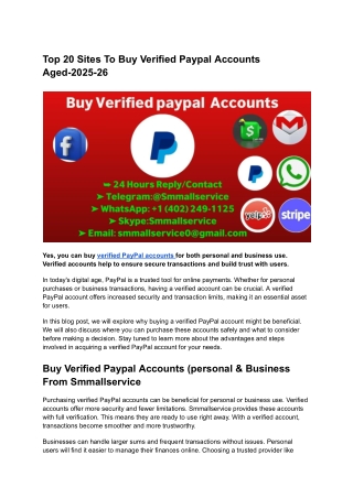 Top 20 Sites To Buy Verified Paypal Accounts Aged-2025-26