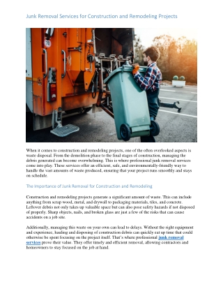 Junk Removal Services for Construction and Remodeling Projects