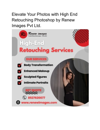 High End Retouching Services: Perfect Your Photos with Renew Images Pvt Ltd
