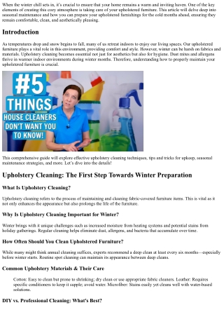 Seasonal Maintenance: Preparing Your Upholstered Furniture for Winter