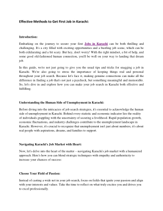 Effective Methods to Get First Job in Karachi