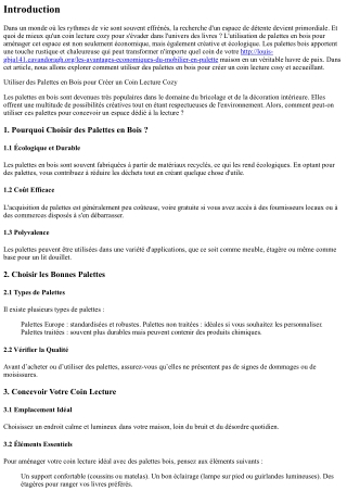 Utiliser des Palettes en Bois pour Créer un Coin Lecture Cozy