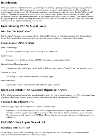 Quick and Reliable PS5 No Signal Repairs in Newark
