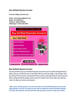 Best Sites to Buy Verified Payoneer account in 2025