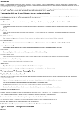 Understanding Different Types of Cleaning Services Available in Dublin