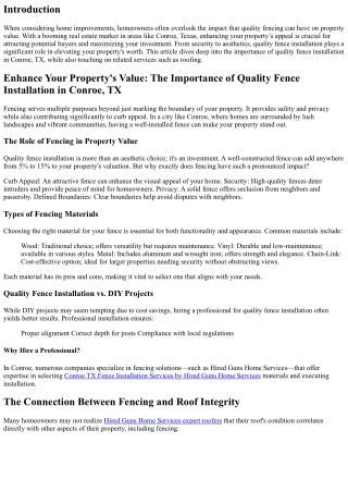 Enhance Your Property's Value: The Importance of Quality Fence Installation in C