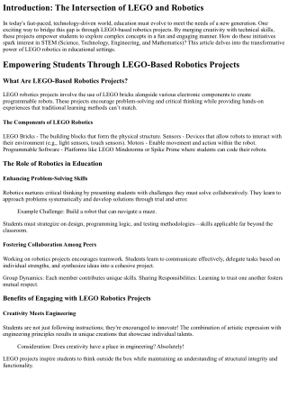 Empowering Students Through LEGO-Based Robotics Projects