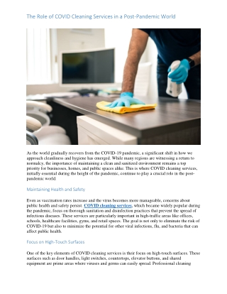 The Role of COVID Cleaning Services in a Post-Pandemic World