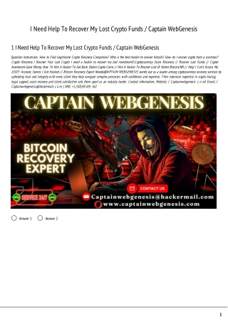 I Need Help To Recover My Lost Crypto Funds / Captain WebGenesis