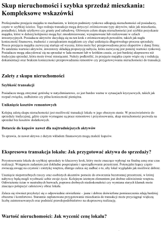 Skup nieruchomości: Profesjonalna sprzedaż lokali i szybka sprzedaż mieszkania
