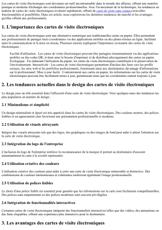 Tendances Actuelles en Matière de Cartes de Visite Électroniques