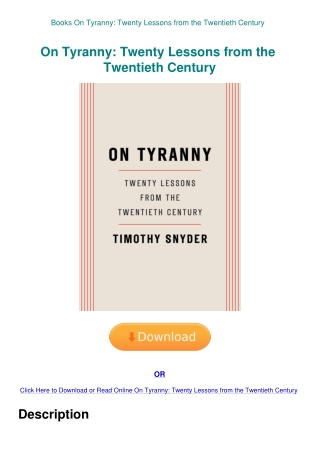 Books On Tyranny Twenty Lessons from the Twentieth Century