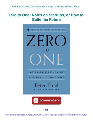 PDF Books Zero to One Notes on Startups  or How to Build the Future
